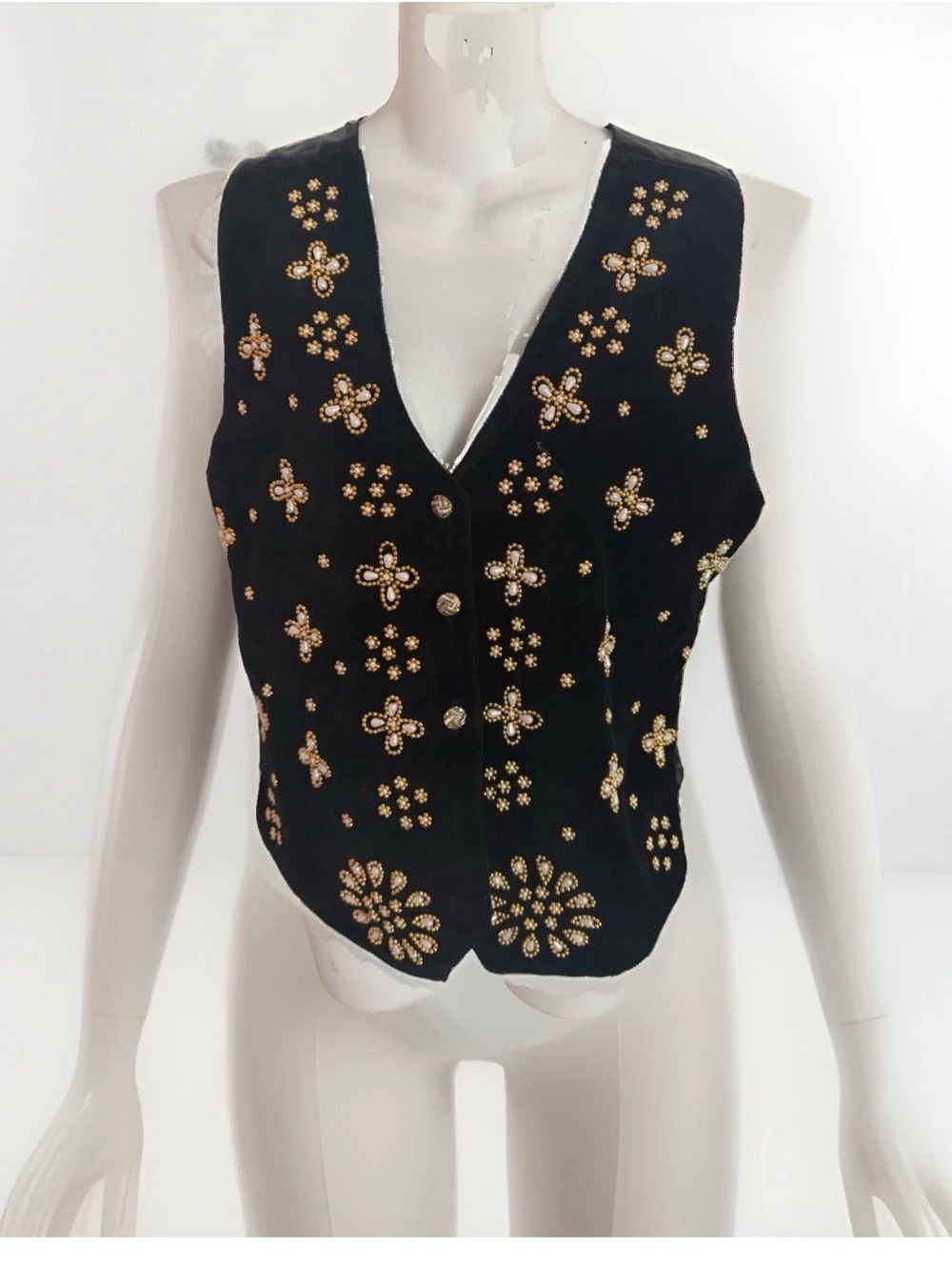 Jane Ashley Black Vest with Gold Floral Studs